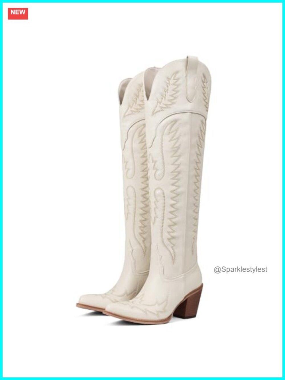 Over the Knee Western Cowboy Boots Faux Leather Pointed Toe Block Heel